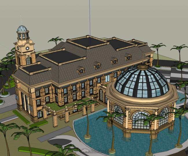 Sketchup商业模型|多层售楼处，会所，欧式风格，法式风格，古典