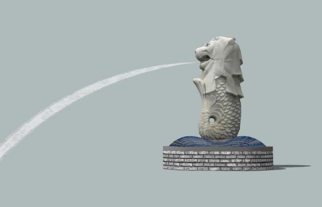 Sketchup素材模型|狮子头喷水喷泉雕塑su模型素材组件