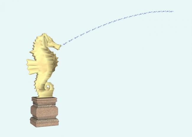 Sketchup素材模型|海马喷水喷泉雕塑su模型素材组件