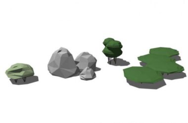 Sketchup素材模型|灌木石头SU模型素材组件-BIM建筑网
