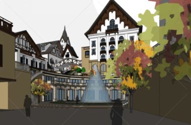Sketchup商业模型|多层瑞士风情商业街，欧式风格，古典风格-BIM建筑网