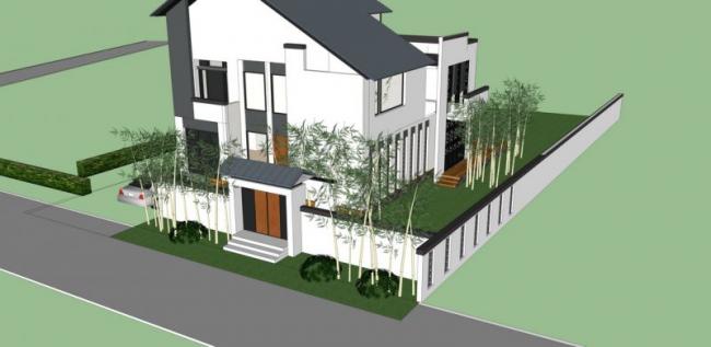 Sketchup景观模型|别墅庭院花园景观，现代风格