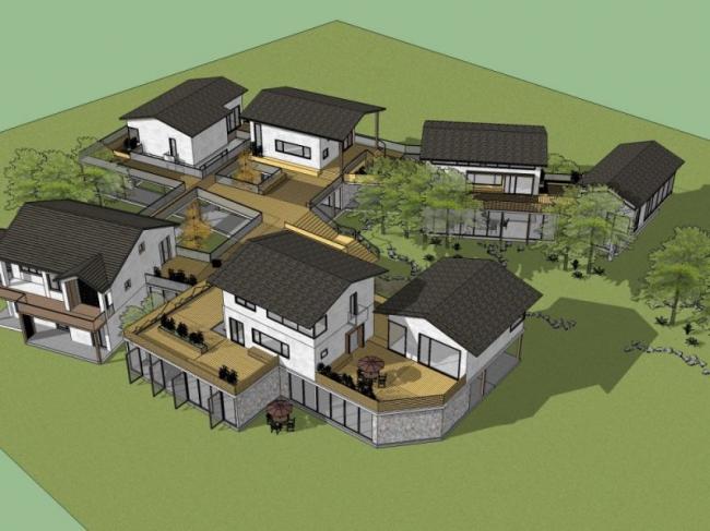 Sketchup住宅模型|多层农家乐民宿，中式风格