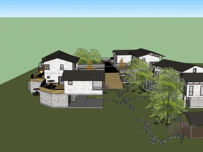 Sketchup住宅模型|多层农家乐民宿，中式风格