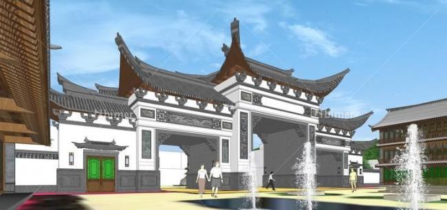 Sketchup小品模型|门楼入口，公共建筑，中式风格