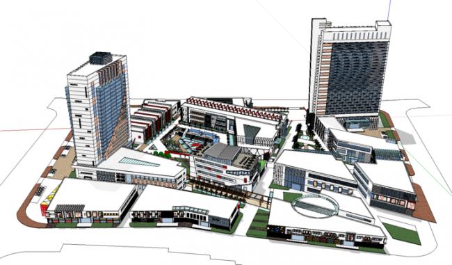 Sketchup综合体模型|多层高层混合城市综合体，商业步行街，购物中心，酒店，现代风格