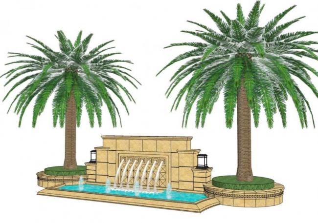 Sketchup素材模型|水景墙景观墙矮墙古典风格模型素材组件