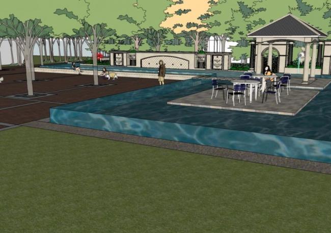 Sketchup素材模型|欧式水池喷泉模型素材组件