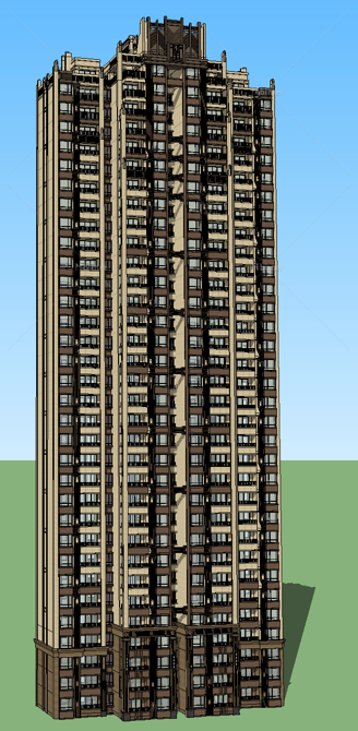 Sketchup住宅模型|超高层住宅，古典风格，ArtDeco风格，居住建筑