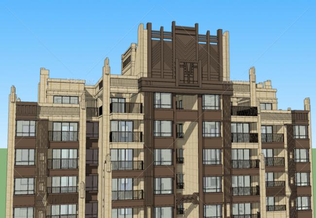 Sketchup住宅模型|超高层住宅，古典风格，ArtDeco风格，居住建筑
