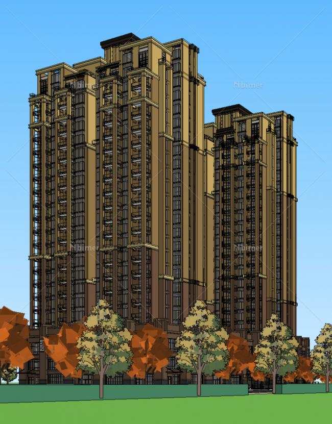 Sketchup住宅模型|高层住宅，古典风格，底商