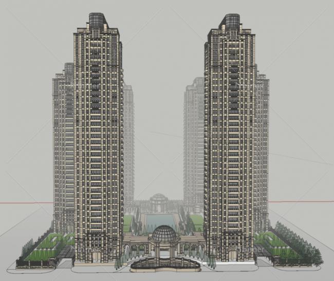 Sketchup住宅模型|超高层住宅小区，古典风格，居住建筑