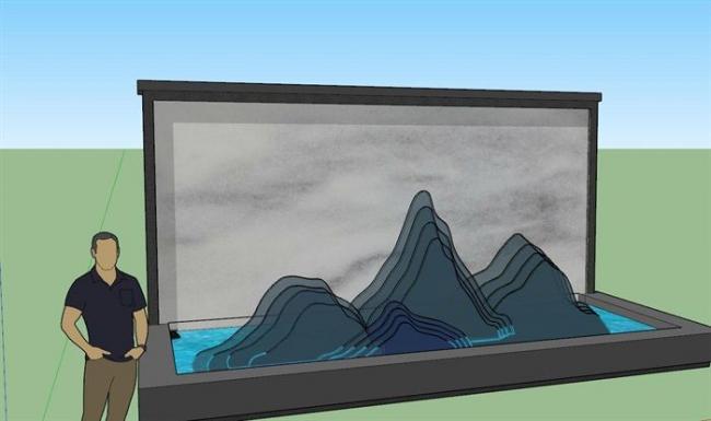Sketchup素材模型|片山景墙景观墙模型素材组件
