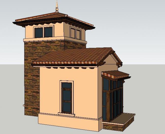 Sketchup小品模型|欧式岗亭塔楼模型素材组件，古典小品