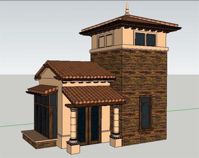 Sketchup小品模型|欧式岗亭塔楼模型素材组件，古典小品