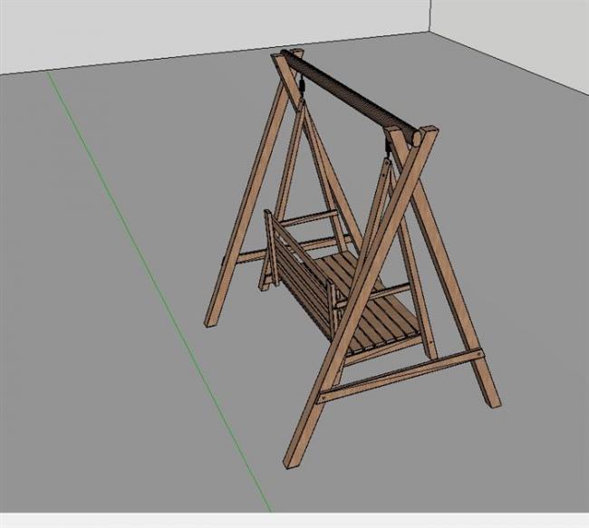 Sketchup素材模型|木质秋千椅椅子模型素材组件