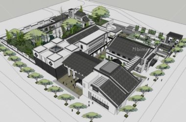 Sketchup酒店模型|多层度假酒店，徽派，新中式风格-BIM建筑网