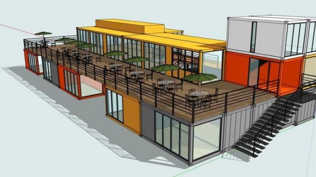 Sketchup商业模型|多层商业餐厅集装箱，现代风格