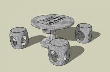 Sketchup素材模型|石桌石凳古建模型素材组件，中式风格-BIM建筑网