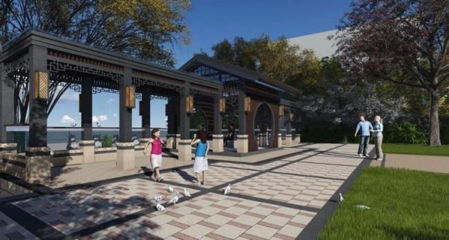 Sketchup小品模型|广场廊架，新中式风格