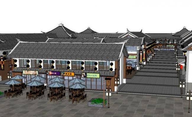 Sketchup商业模型|多层商业街，中式风格，古建