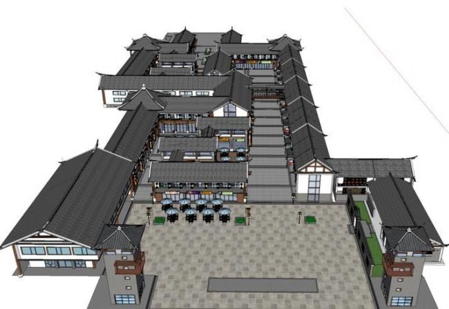 Sketchup商业模型|多层商业街，中式风格，古建