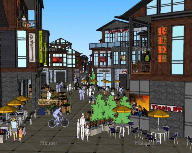 Sketchup商业模型|多层商业街，中式风格