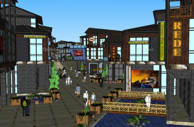 Sketchup商业模型|多层商业街，中式风格