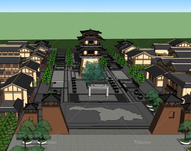 Sketchup商业模型|多层商业街，仿古，中式风格