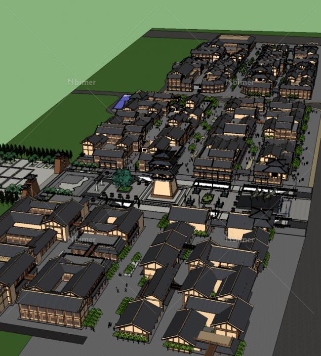 Sketchup商业模型|多层商业街，仿古，中式风格