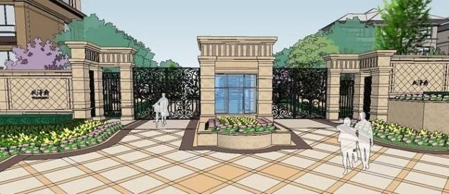 Sketchup住宅模型|多层住宅小区与景观，欧式风格，古典风格