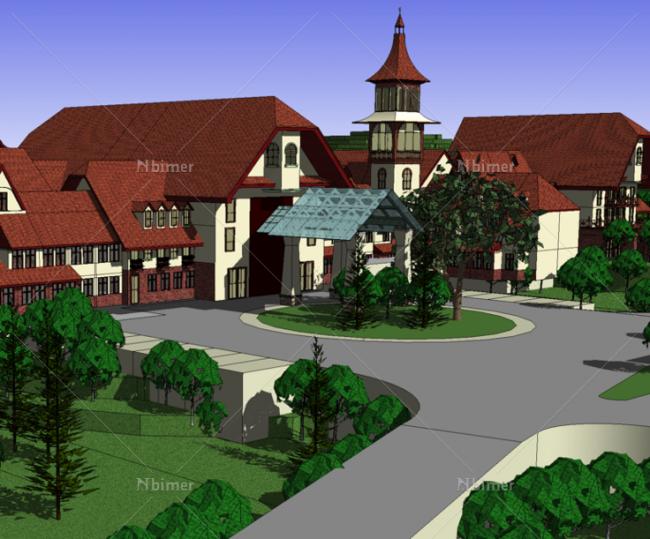 Sketchup酒店模型|多层度假村酒店，北欧风格，古典风格