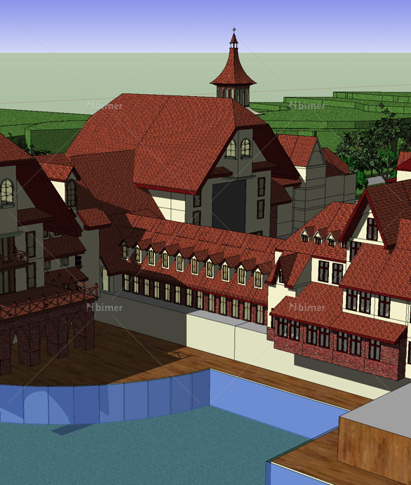 Sketchup酒店模型|多层度假村酒店，北欧风格，古典风格