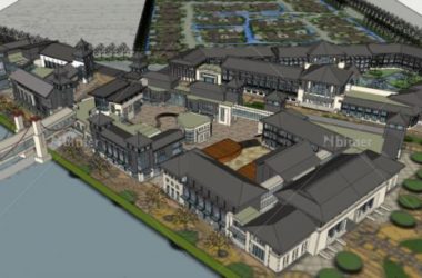 Sketchup酒店模型|多层酒店，民俗风情度假村，中式风格-BIM建筑网