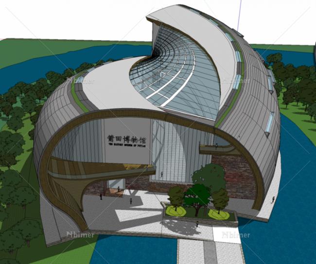 Sketchup文化模型|多层博物馆展览馆，文化建筑，现代风格