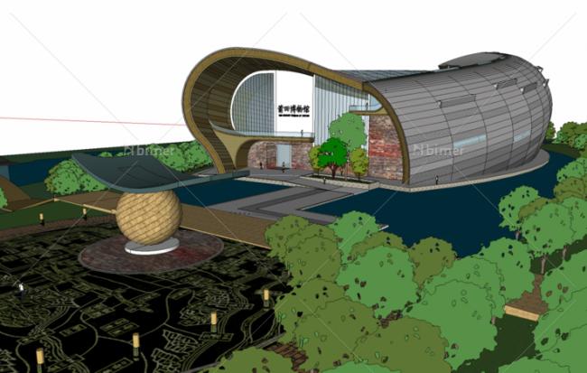 Sketchup文化模型|多层博物馆展览馆，文化建筑，现代风格