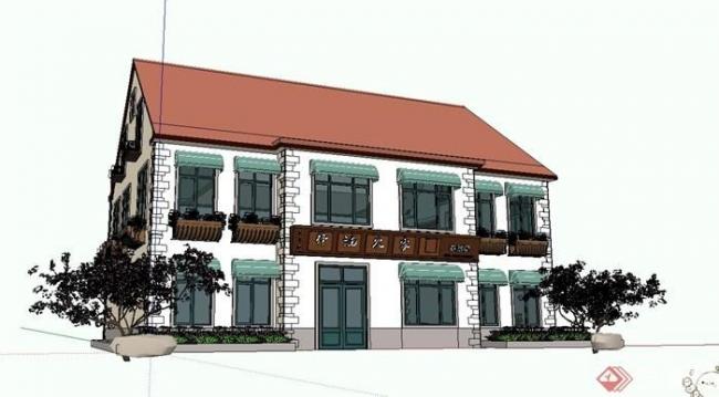 Sketchup商业模型|多层餐厅坡屋顶农家宴饭店，古典风格