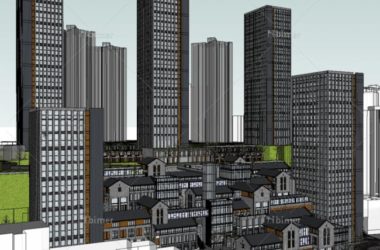 Sketchup综合体模型|多高层混合城市综合体，公寓，山地台地，商业写字楼，中式风格-BIM建筑网