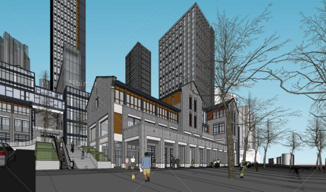 Sketchup综合体模型|多高层混合城市综合体，公寓，山地台地，商业写字楼，中式风格