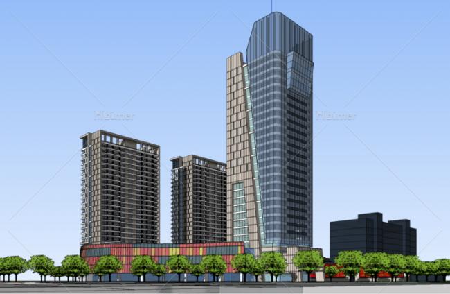 Sketchup综合体模型|多高层混合商业综合楼综合体，现代风格