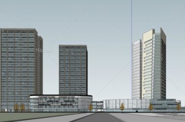 Sketchup商业模型|多高层混合办公楼商业街，裙房，现代风格-BIM建筑网