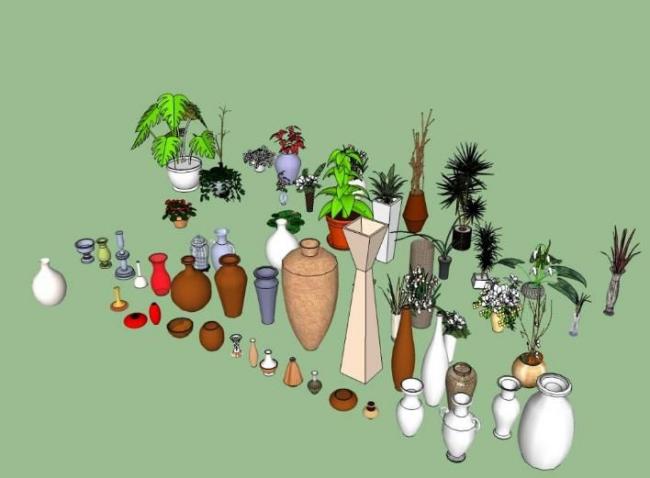 Sketchup素材模型|陶罐花钵花瓶素材模型组件