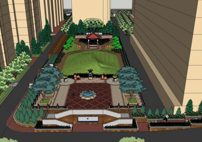 Sketchup素材模型|欧式水池中心景观素材模型组件，古典风格