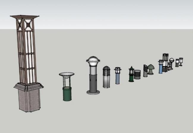 Sketchup素材模型|景观灯路灯素材组件模型