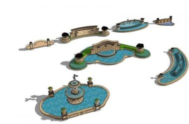 Sketchup素材模型|欧式喷水池喷泉素材模型组件，古典风格-BIM建筑网