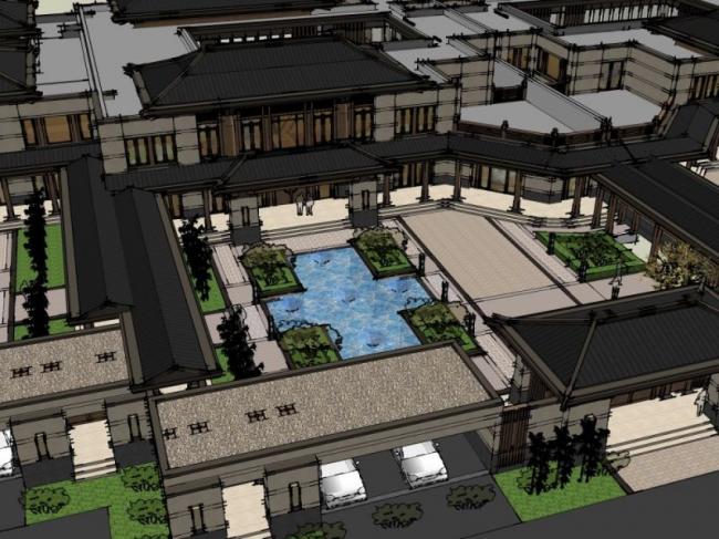 Sketchup商业模型|多层商业街，中式风格