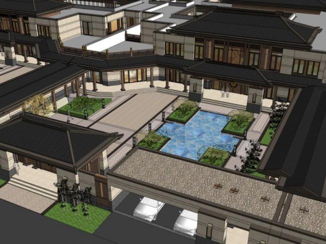 Sketchup商业模型|多层商业街，中式风格