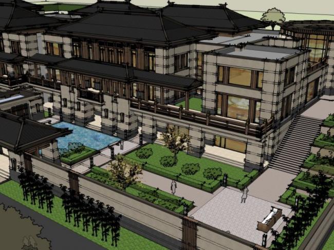 Sketchup商业模型|多层商业街，中式风格