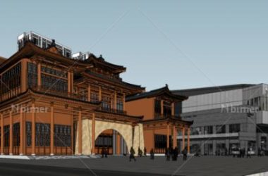 Sketchup商业模型|刘老根大舞台中式风格，多层现代商业街-BIM建筑网