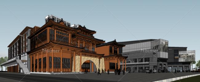 Sketchup商业模型|刘老根大舞台中式风格，多层现代商业街